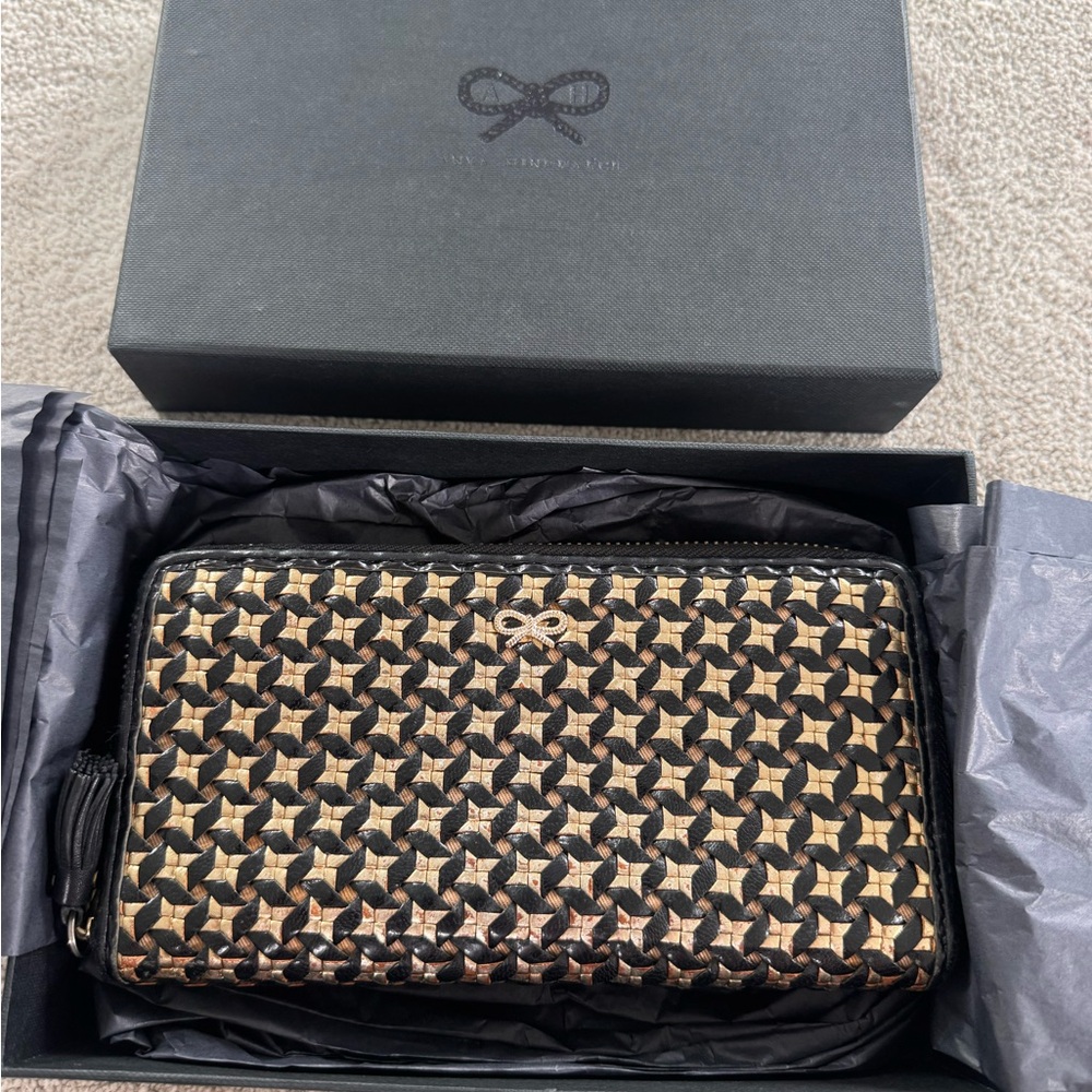 Anya Hindmarch Black and Gold Leather Wallet